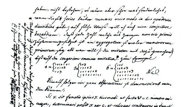 Carta del científico Golbach a su colega Euler, en un intento de resolver la famosa conjetura matemática.