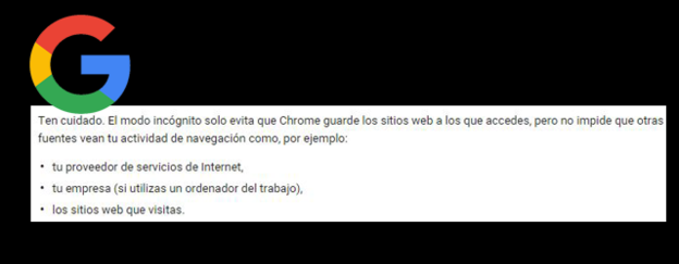 El modo incógnito no impide que otros vean tu navegación, señala Chrome. El modo incógnito no impide que otros vean tu navegación, señala Chrome.