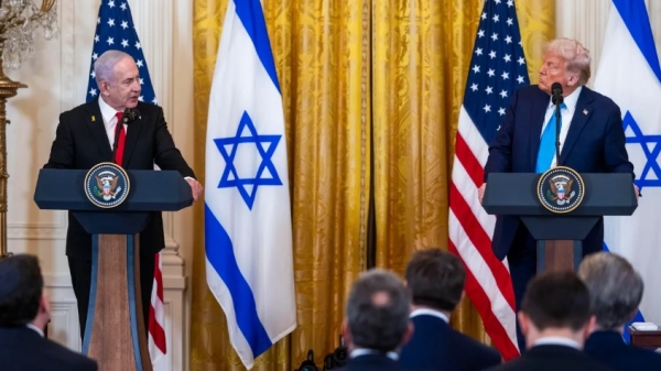 El primer ministro de Israel, Benjamín Netanyahu, y el presidente Donald Trump, durante la rueda de prensa. 