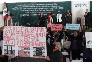 El presidente López Obrador da un discurso en el Campo Militar Número Uno sobre la apertura de archivos relacionados a la ‘guerra sucia’, el 22 de junio de 2022.