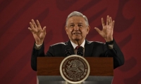 El presidente López Obrador en su conferencia de prensa en Palacio Nacional.