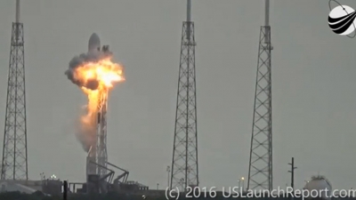 Una imagen fija de la explosión en el sitio de lanzamiento del cohete Falcon 9 de SpaceX, grabada del video en Cabo Cañaveral, Florida, EE.UU., el 1 de septiembre, 2016.