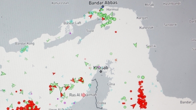 Imagen de un mapa de MarineTraffic que muestra el tráfico actual de buques en el estrecho de Ormuz, el 5 de marzo de 2026.