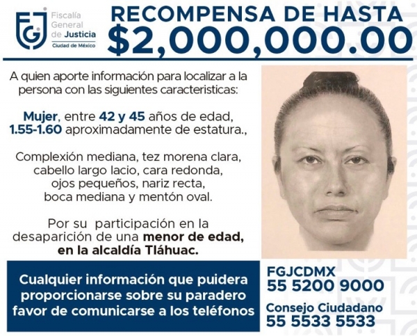 Difunden retrato hablado de mujer que sustrajo a Fátima de su escuela