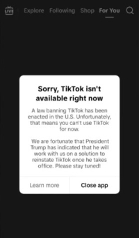 TikTok advierte a usuarios que ya no ​​estará disponible a partir del domingo