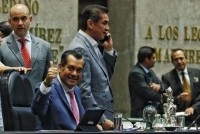 El presidente de la Mesa Directiva de la Cámara de Diputados, Sergio Gutiérrez Luna, reacciona al término de la sesión.