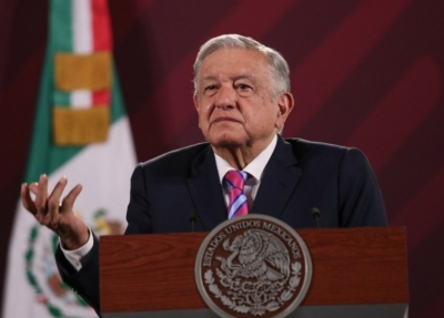 El presidente Andrés Manuel López Obrador durante su conferencia de prensa en Palacio Nacional, el 6 de julio de 2023. 