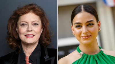 La actriz estadounidense Susan Sarandon (a la izquierda) y la actriz mexicana Melissa Barrera (a la derecha).