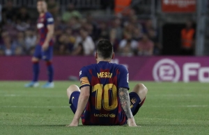 Messi, tras su lesión en el Barça-Villarreal.