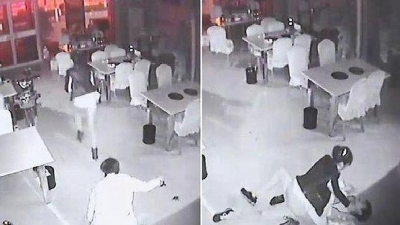 Las cámaras de seguridad grabaron toda la escena del ataque y la respuesta de la mujer