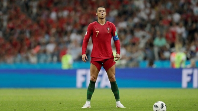 Cristiano Ronaldo en el partido Portugal-España durante el Mundial 2018 de Rusia, en Sochi, el 15 de junio de 2018.