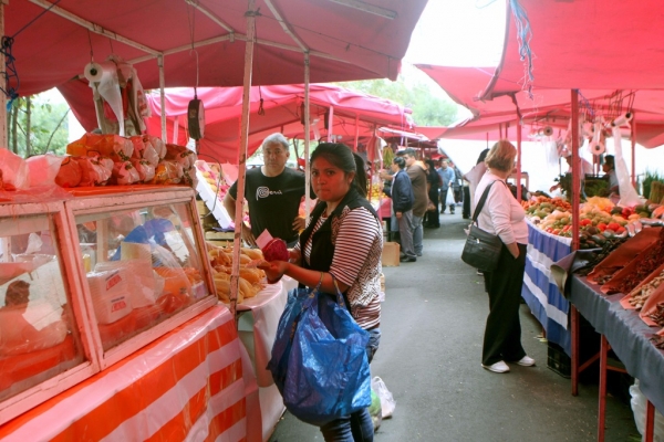 Mercado rodante en Paseo de las Lilias, en la Ciudad de México.