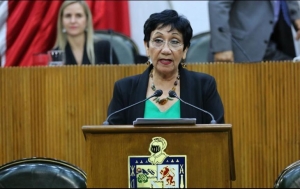 La legisladora María Guadalupe Rodríguez Martínez presentó el dictamen de reforma a la Ley Estatal de Salud.