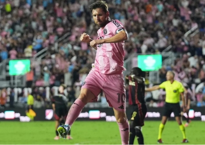 Lionel Messi celebra uno de sus goles con el Inter Miami.