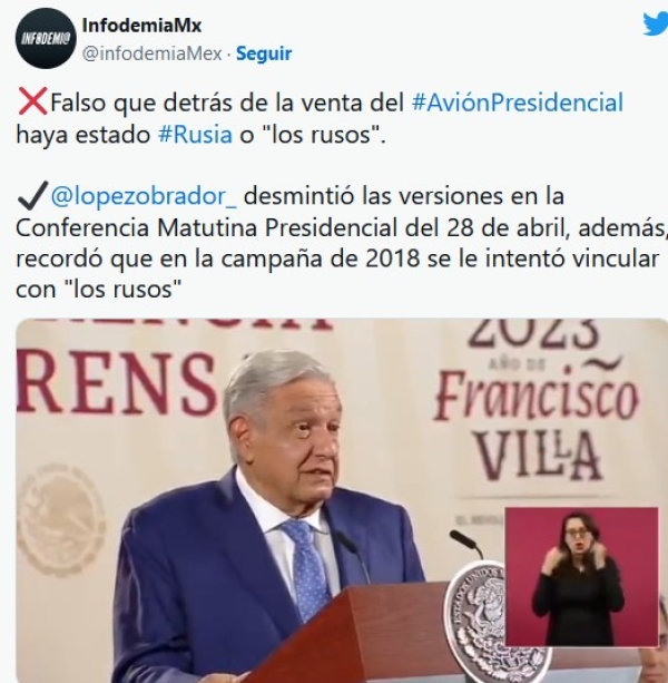 López Obrador rebate el bulo de que Rusia está detrás de la compra del avión presidencial