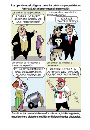 Previo a arranque de campañas, AMLO difunde cartón contra PRI y PAN