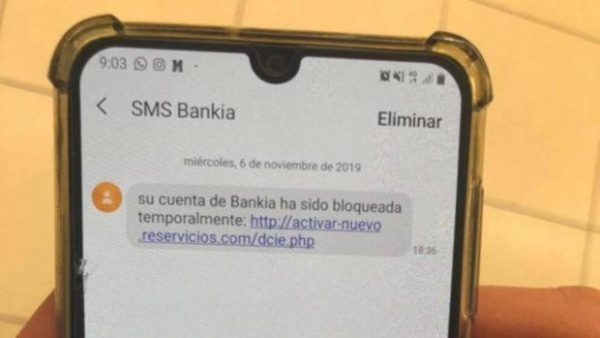 Mensaje SMS en el que los ciberdelincuentes suplanta a Bankia 