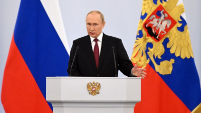 El presidente ruso, Vladímir Putin, ofrece un discurso en el Kremlin, el 30 de septiembre de 2022.