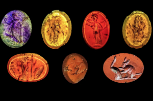 Algunas de la gemas talladas descubiertas durante las excavaciones llevadas a cabo en las termas romanas de la actual Carlisle.