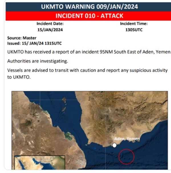 Reino Unido reporta que un misil impactó contra un buque de propiedad de EE.UU. frente a las costas de Yemen