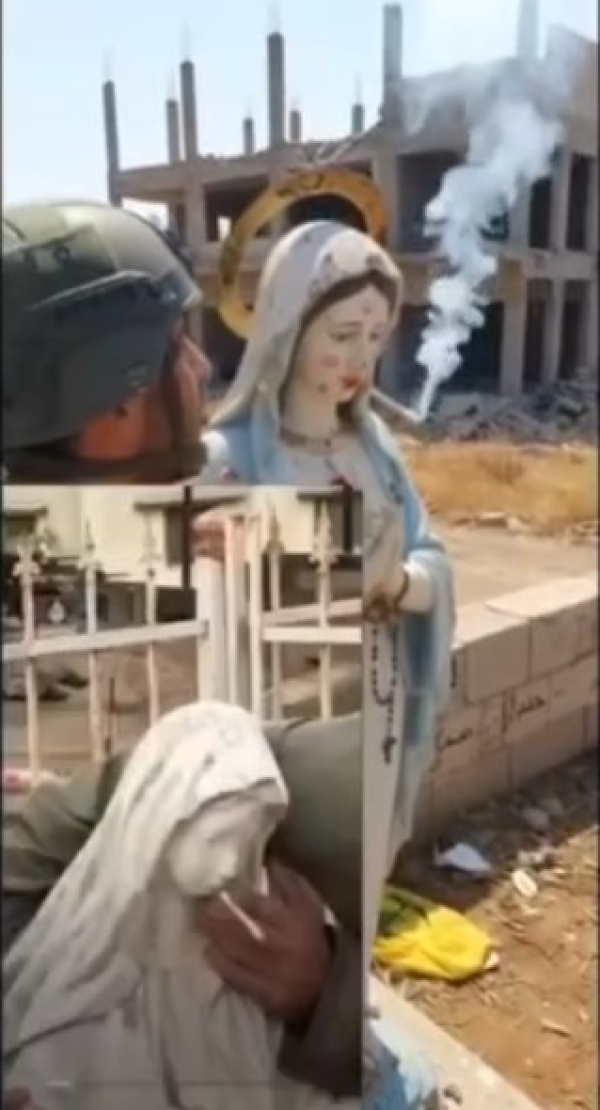 Nuevo acto de profanación: soldado israelí 'hace fumar' a una estatua de la Virgen María en el Líbano