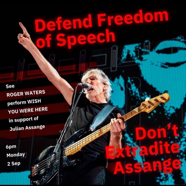 Roger Waters de Pink Floyd canta en apoyo a Assange ante el Ministerio británico de Interior