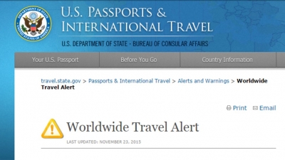 La alerta en el sitio oficial del departamento de Estado de EEUU