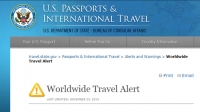 La alerta en el sitio oficial del departamento de Estado de EEUU