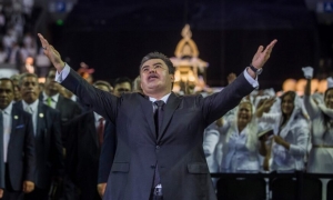 Naasón Joaquín García, líder de la Iglesia La Luz del Mundo, en 2017, durante una reunión en la Ciudad de México.