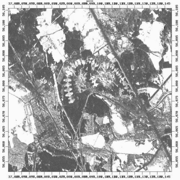 Foto satelital del transmisor de la estación UVB-76 Povarovo, Rusia.