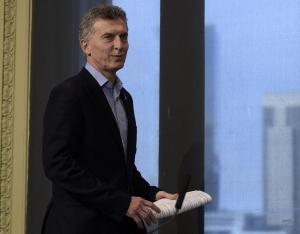 El presidente Mauricio Macri, antes de presentar a la canciller argentina, Susana Malcorra como candidata para próximo secretario general de la ONU, en la Casa Rosada.