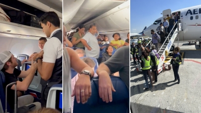 Pasajero de un avión abre la puerta de emergencia y se posa sobre un ala en México