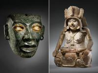 Una máscara atribuida a la cultura teotihuacana, fechada entre 450-650 d.C., se subastó por 437 mil 500 euros mientras que una estatua de Cihuatéotl, diosa de las mujeres que mueren al dar a luz, obtuvo la cifra más alta, al venderse por 500 mil euros.