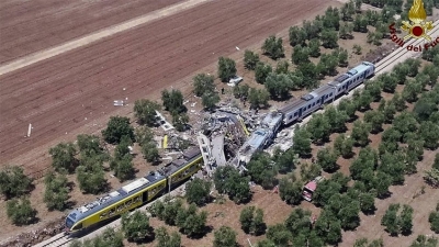 Vista aérea de la zona en la que se ha producido el choque de trenes