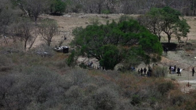 Lugar del ataque con minas a elementos de la Fiscalía de Jalisco y policías de Tlajomulco.