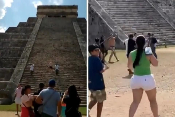 Sube otro turista a pirámide en Chichén Itzá… y le pegan