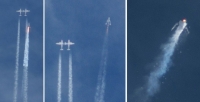Secuencia de fotos en la que se ve al SpaceShipTwo separarse de la nave nodriza y explotar, el viernes durante un vuelo de prueba.