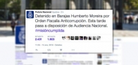 El mensaje de la detención de Moreira en la cuenta de Twitter de la policía de España.