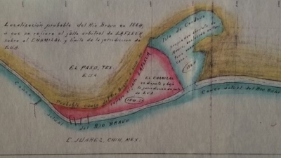 Documentos históricos de la disputa muestran en color rojo el área de El Chamizal que pasó en territorio de EE.UU.