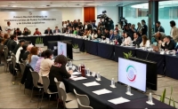 Los senadores previo al arranque de la primera reunión ordinaria de las comisiones de Puntos Constitucionales y Estudios Legislativos en la sede de la Cámara alta, en la Ciudad de México, el 8 de septiembre de 2024.