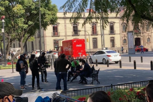 Grabación de Brozo y Loret en el centro de Guadalajara.
