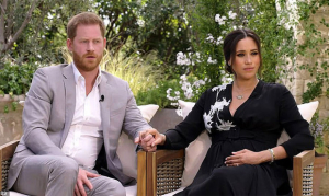 Meghan Markle y Enrique, en una imagen promocional de la entrevista con Oprah, que se emitirá el próximo 7 de marzo.