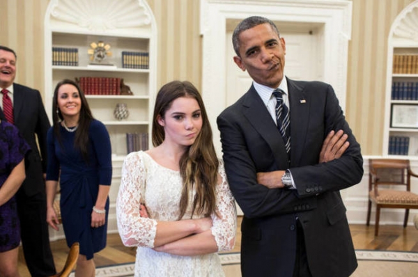 En 2012, esta foto de Maroney y Baracka Obama se hizo viral. 