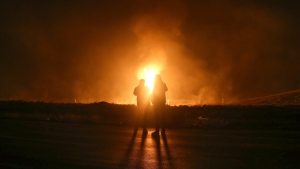 Lugar de explosión en una tubería de gas en las afueras de Borujen, Irán, 14 de febrero de 2024.