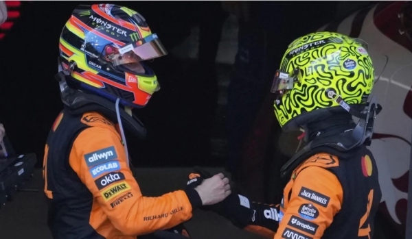 Oscar Piastri y Lando Norris celebran tras finalizar el GP de Austria.