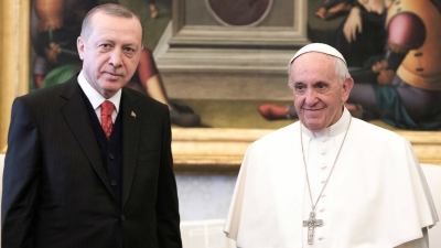 El el presidente de Turquía, Recep Tayyip Erdogan y papa Francisco, en la Ciudad del Vaticano, Vaticano, el 5 de febrero de 2018.