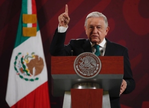 El presidente Andrés Manuel López Obrador durante su conferencia matutina en Palacio Nacional, en la Ciudad de México, el 22 de mayo de 2023.
