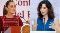 La presidenta de México, Claudia Sheinbaum (i), y la presidenta de la Comunidad de Madrid, Isabel Díaz Ayuso.
