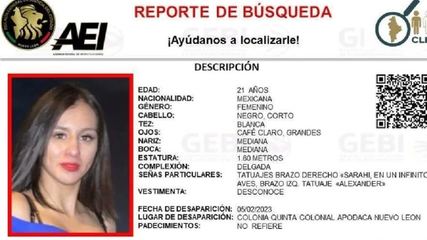 Ficha de desaparición de Sarahí Guadalupe Silva Rodríguez