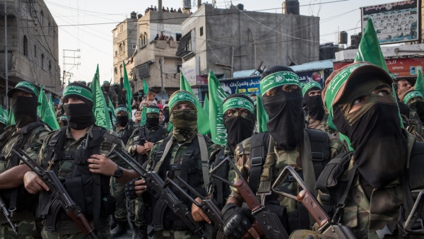 Miembros del ala militar de Hamás en la ciudad de Gaza, Franja de Gaza, el 20 de julio de 2017.